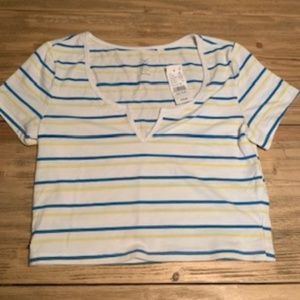 cropped white striped top with scoop neck